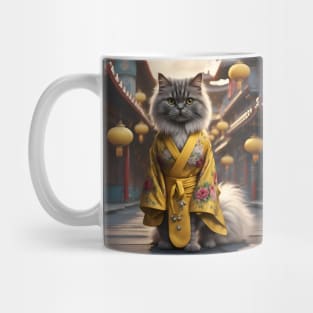 Persian Cat in Yellow Kimono Mug